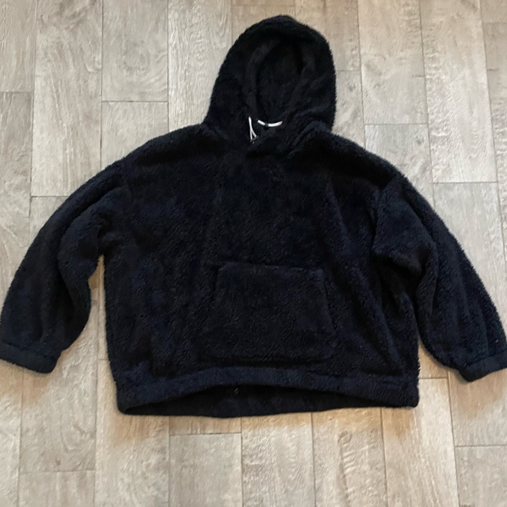 Womens pull over sherpa hoodie/ zip up black XXXL